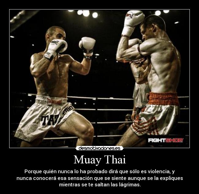Muay Thai - Porque quién nunca lo ha probado dirá que sólo es violencia, y
nunca conocerá esa sensación que se siente aunque se la expliques
mientras se te saltan las lágrimas.