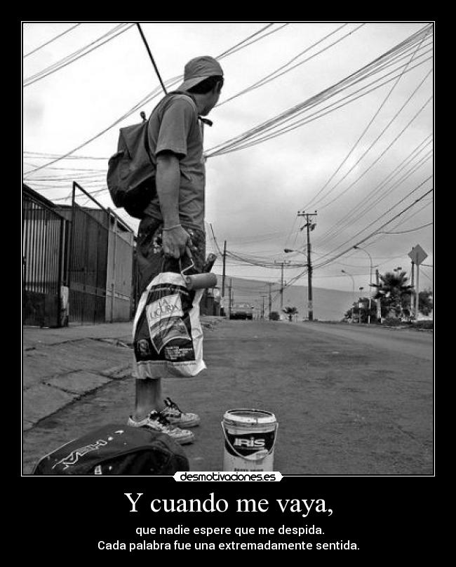 Y cuando me vaya, -  que nadie espere que me despida.
Cada palabra fue una extremadamente sentida.