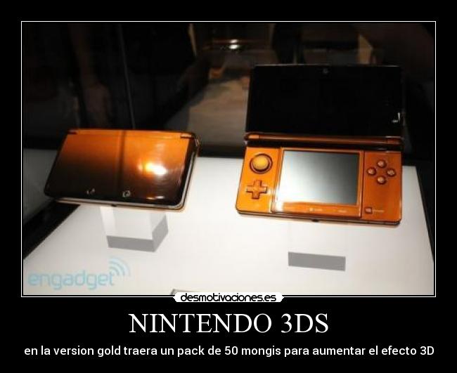 NINTENDO 3DS - en la version gold traera un pack de 50 mongis para aumentar el efecto 3D