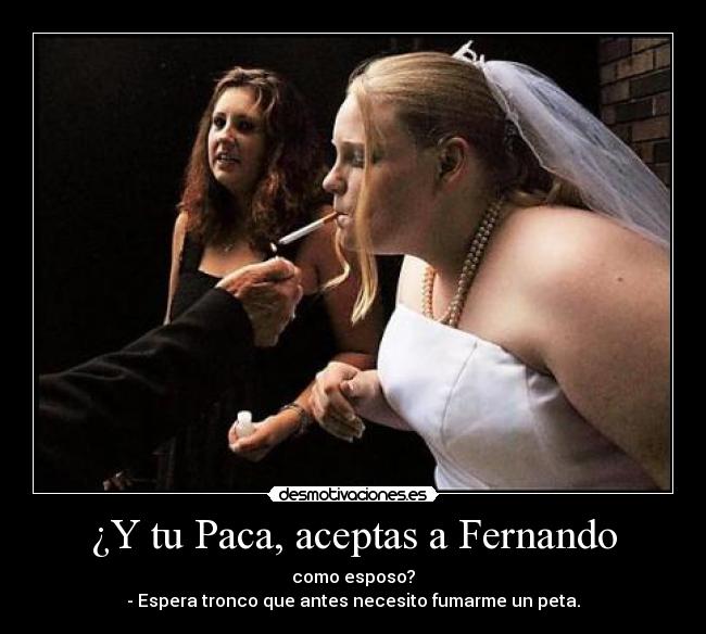 ¿Y tu Paca, aceptas a Fernando - como esposo?
- Espera tronco que antes necesito fumarme un peta.