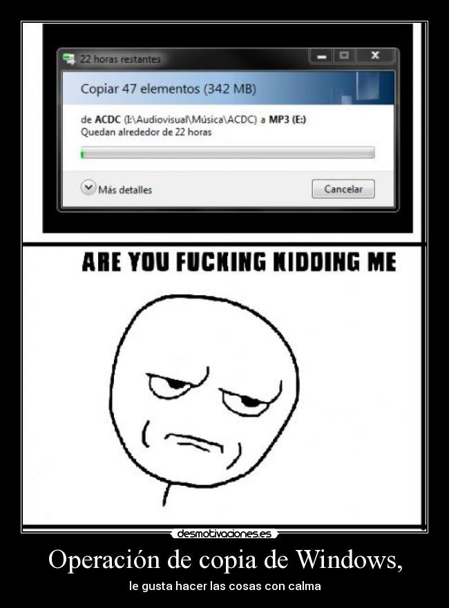 Operación de copia de Windows, - 