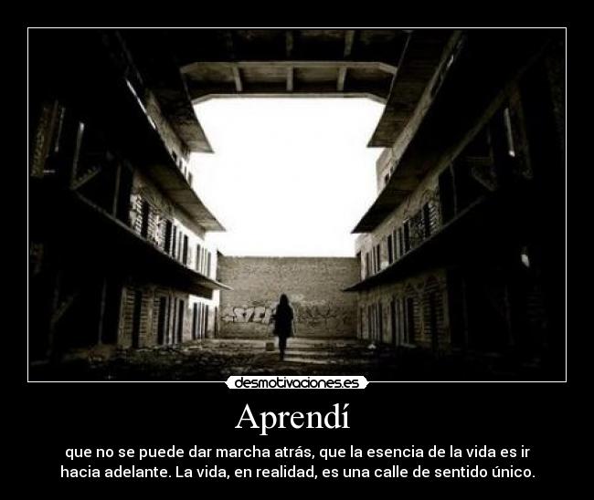 Aprendí  - que no se puede dar marcha atrás, que la esencia de la vida es ir
hacia adelante. La vida, en realidad, es una calle de sentido único.