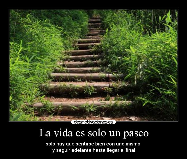 La vida es solo un paseo - solo hay que sentirse bien con uno mismo 
y seguir adelante hasta llegar al final