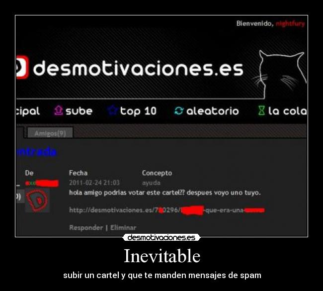 Inevitable - subir un cartel y que te manden mensajes de spam