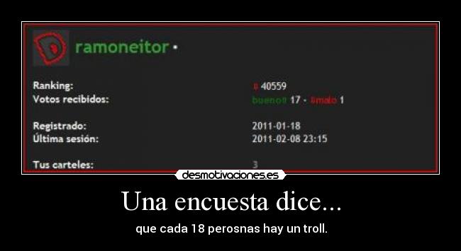 Una encuesta dice... - que cada 18 perosnas hay un troll.