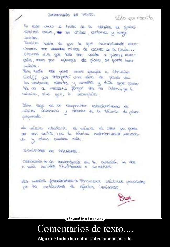 Comentarios de texto.... - Algo que todos los estudiantes hemos sufrido.