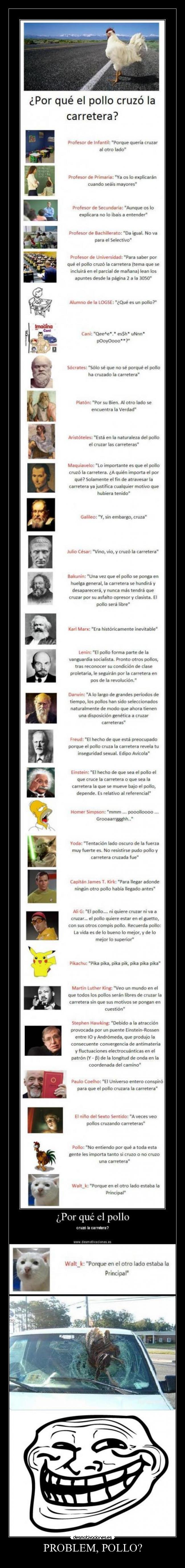 carteles por que pollo cruzo carretera trollface problem accidente atropello desmotivaciones