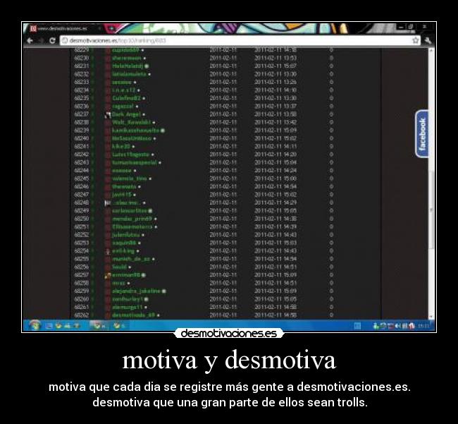 motiva y desmotiva - motiva que cada dia se registre más gente a desmotivaciones.es.
desmotiva que una gran parte de ellos sean trolls.