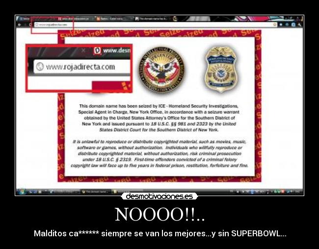 NOOOO!!.. - Malditos ca****** siempre se van los mejores...y sin SUPERBOWL...