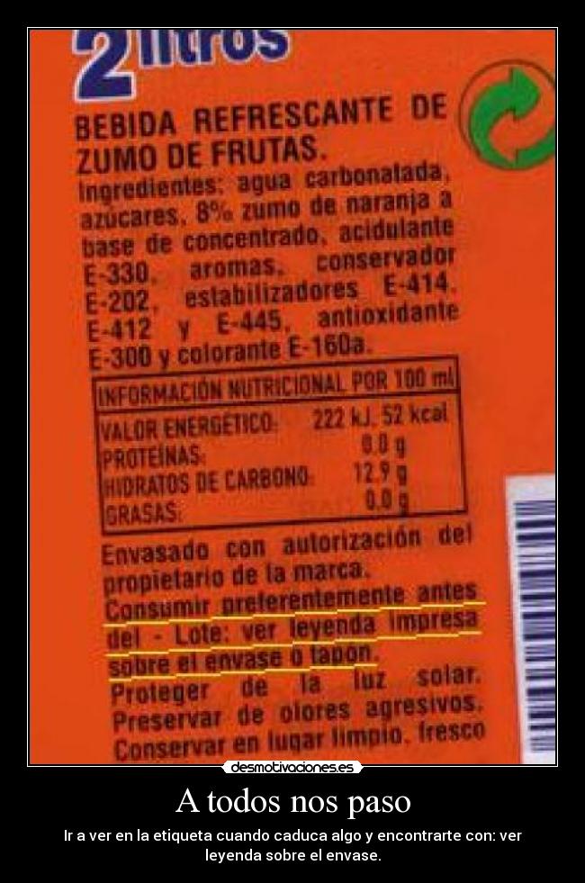 A todos nos paso - Ir a ver en la etiqueta cuando caduca algo y encontrarte con: ver
leyenda sobre el envase.