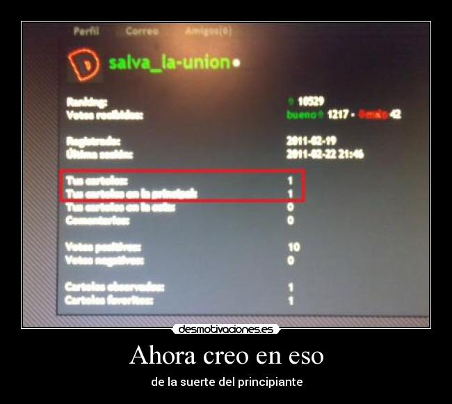 Ahora creo en eso - de la suerte del principiante