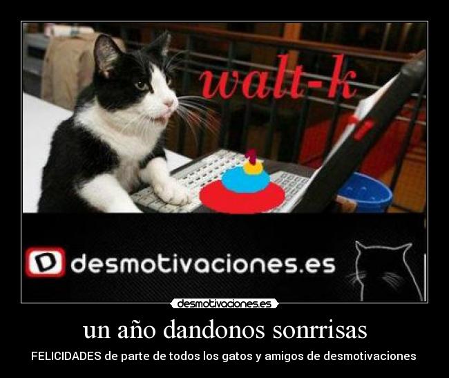 un año dandonos sonrrisas - FELICIDADES de parte de todos los gatos y amigos de desmotivaciones