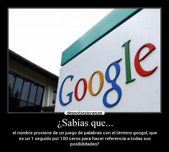 ¿Sabías que... - el nombre proviene de un juego de palabras con el término googol, que
es un 1 seguido por 100 ceros para hacer referencia a todas sus
posibilidades?