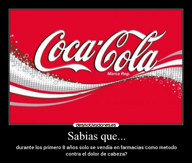 Sabias que... - durante los primero 8 años solo se vendia en farmacias como metodo
contra el dolor de cabeza?