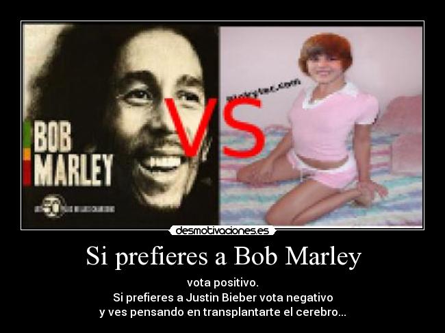 Si prefieres a Bob Marley - vota positivo.
Si prefieres a Justin Bieber vota negativo
y ves pensando en transplantarte el cerebro...