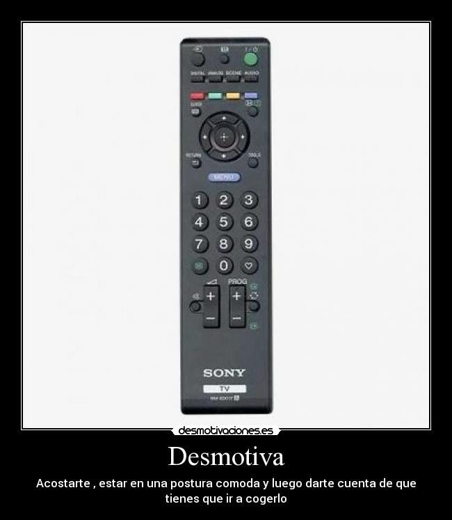 Desmotiva - Acostarte , estar en una postura comoda y luego darte cuenta de que
tienes que ir a cogerlo