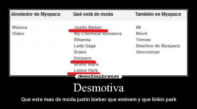 Desmotiva - Que este mas de moda justin bieber que eminem y que linkin park