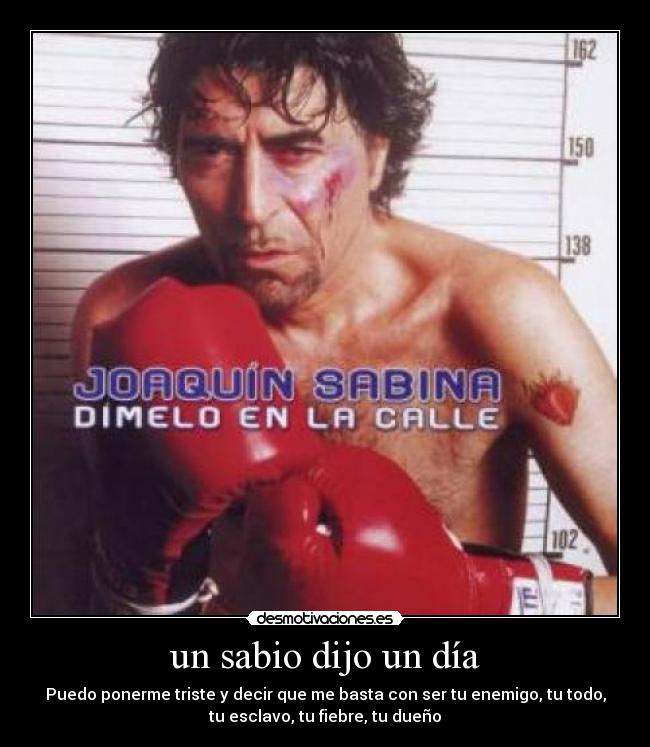 un sabio dijo un día - Puedo ponerme triste y decir que me basta con ser tu enemigo, tu todo,
tu esclavo, tu fiebre, tu dueño