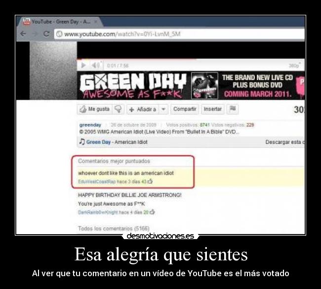 carteles alegria green day american idiot youtube comentario votado desmotivaciones