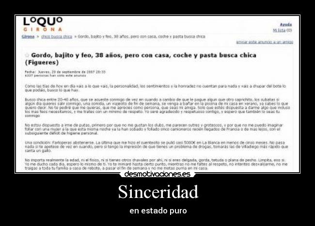 Sinceridad - en estado puro