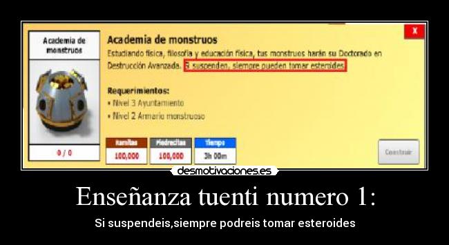 Enseñanza tuenti numero 1: - Si suspendeis,siempre podreis tomar esteroides