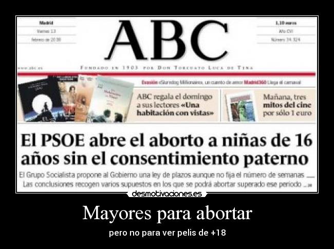 Mayores para abortar - pero no para ver pelis de +18