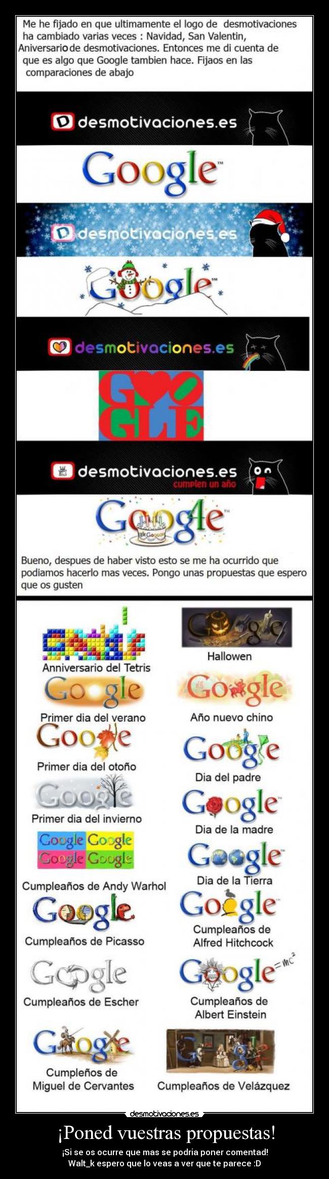 ¡Poned vuestras propuestas! - ¡Si se os ocurre que mas se podria poner comentad!
Walt_k espero que lo veas a ver que te parece :D