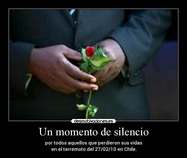 Un momento de silencio - por todos aquellos que perdieron sus vidas
en el terremoto del 27/02/10 en Chile.