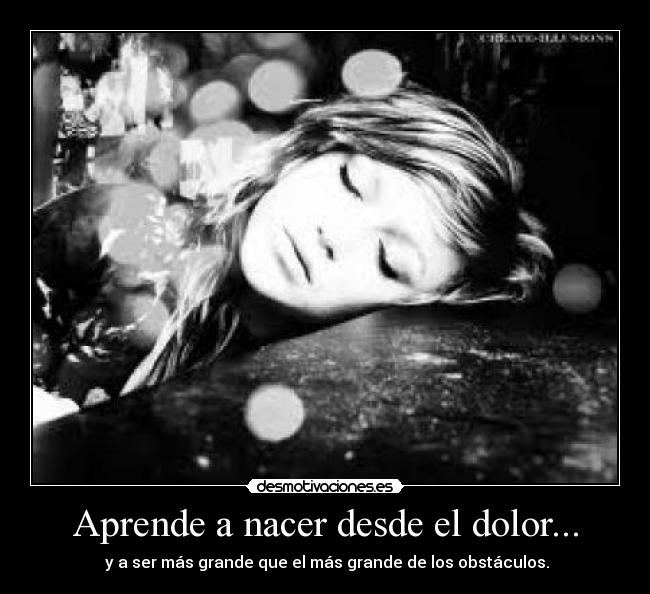 Aprende a nacer desde el dolor... - y a ser más grande que el más grande de los obstáculos.