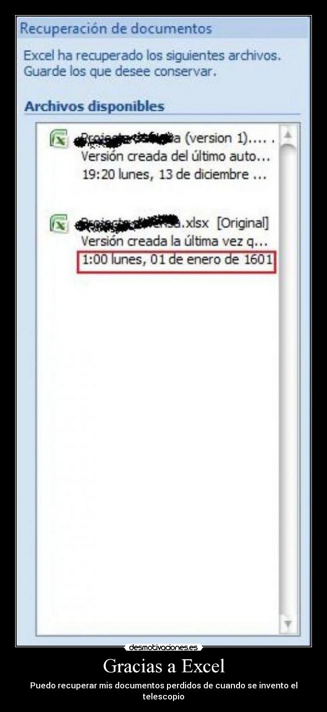 Gracias a Excel - Puedo recuperar mis documentos perdidos de cuando se invento el telescopio