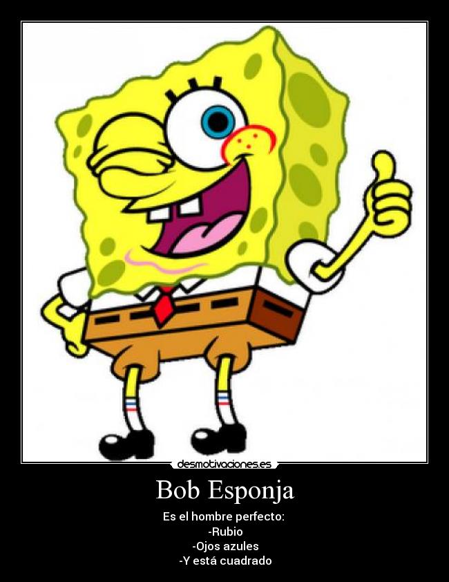 Bob Esponja - Es el hombre perfecto:
-Rubio
-Ojos azules
-Y está cuadrado