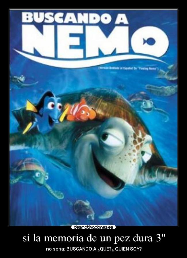 si la memoria de un pez dura 3 - no seria: BUSCANDO A ¿QUE?¿ QUIEN SOY?