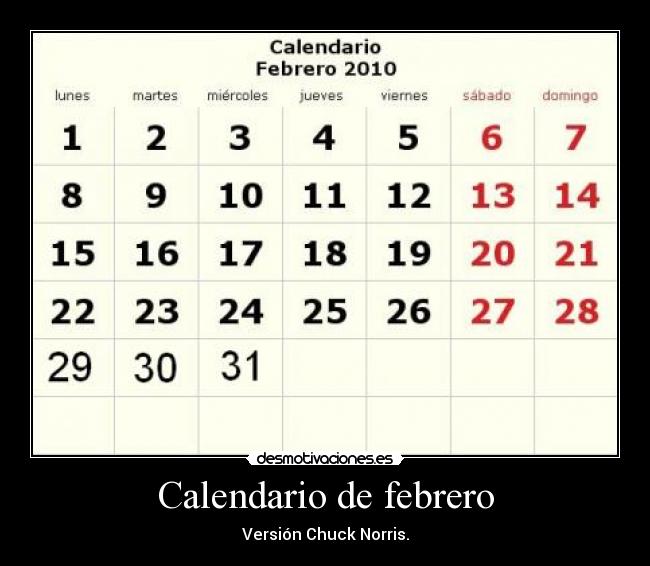Calendario de febrero -