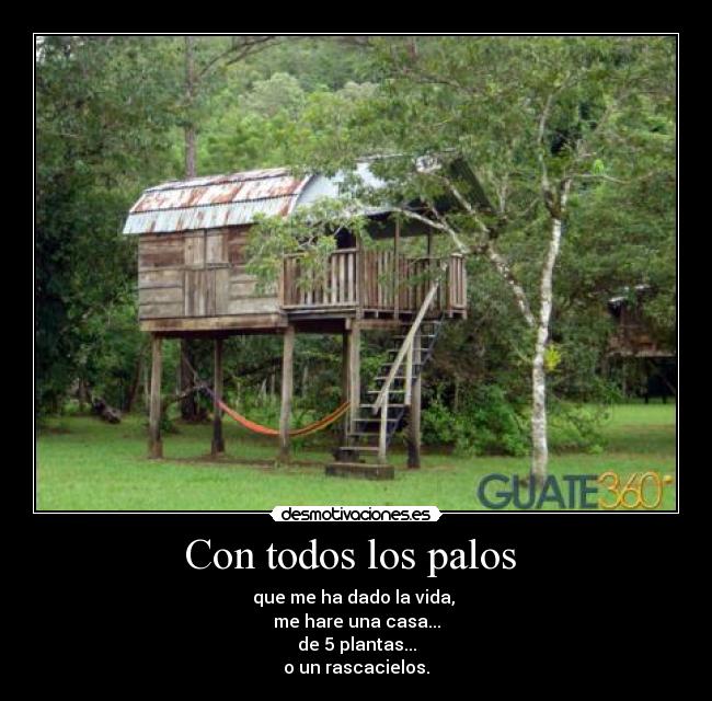 Con todos los palos  - que me ha dado la vida, 
me hare una casa...
de 5 plantas...
o un rascacielos.