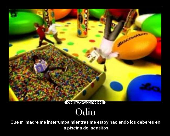 Odio - Que mi madre me interrumpa mientras me estoy haciendo los deberes en
la piscina de lacasitos