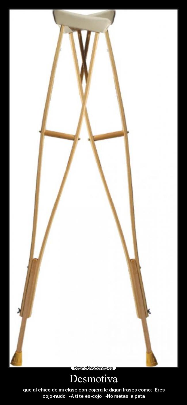 Desmotiva - que al chico de mi clase con cojera le digan frases como: -Eres
cojo-nudo   -A ti te es-cojo   -No metas la pata