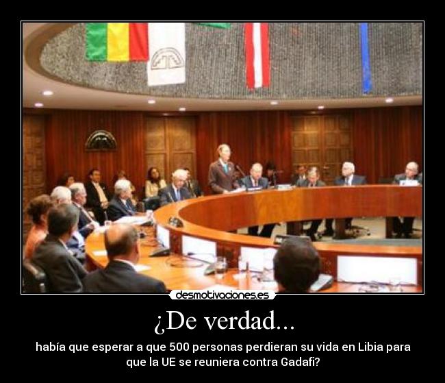 ¿De verdad... - había que esperar a que 500 personas perdieran su vida en Libia para
que la UE se reuniera contra Gadafi?