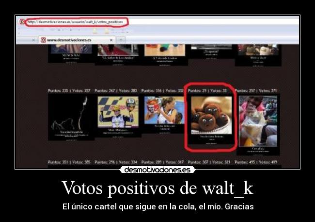Votos positivos de walt_k - El único cartel que sigue en la cola, el mío. Gracias