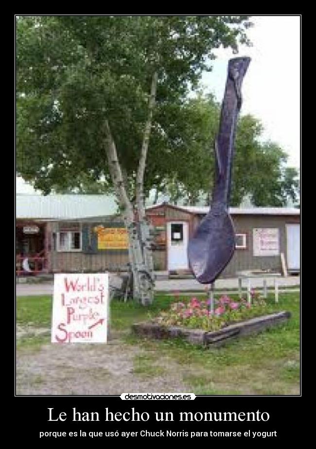 Le han hecho un monumento - porque es la que usó ayer Chuck Norris para tomarse el yogurt