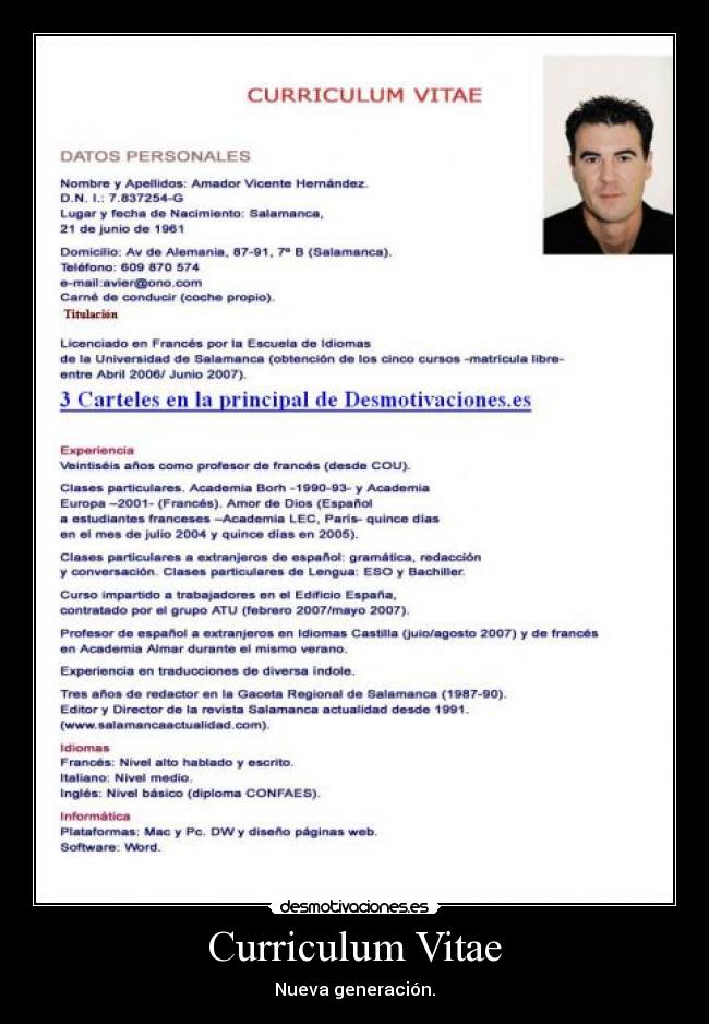 carteles curriculum vitae nueva generacion jejeje desmotivaciones