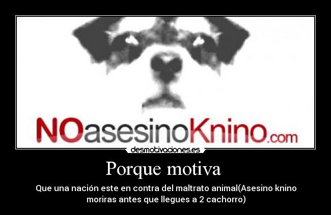 Porque motiva - Que una nación este en contra del maltrato animal(Asesino knino
moriras antes que llegues a 2 cachorro)