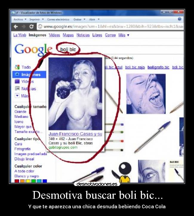 Desmotiva buscar boli bic... - Y que te aparezca una chica desnuda bebiendo Coca Cola