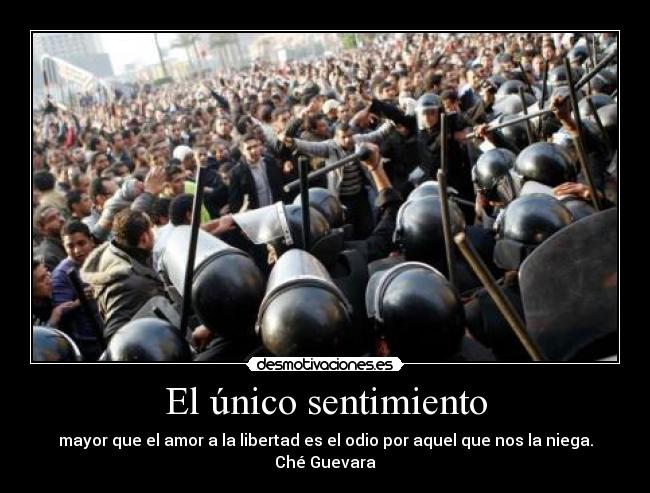 El único sentimiento - mayor que el amor a la libertad es el odio por aquel que nos la niega.
Ché Guevara