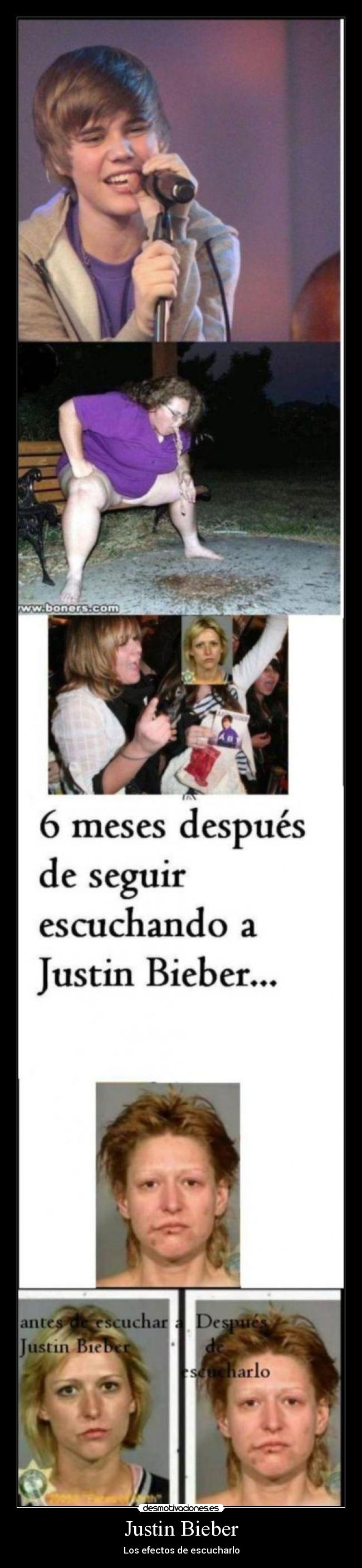 carteles justin bieber efectos escucharlo desmotivaciones