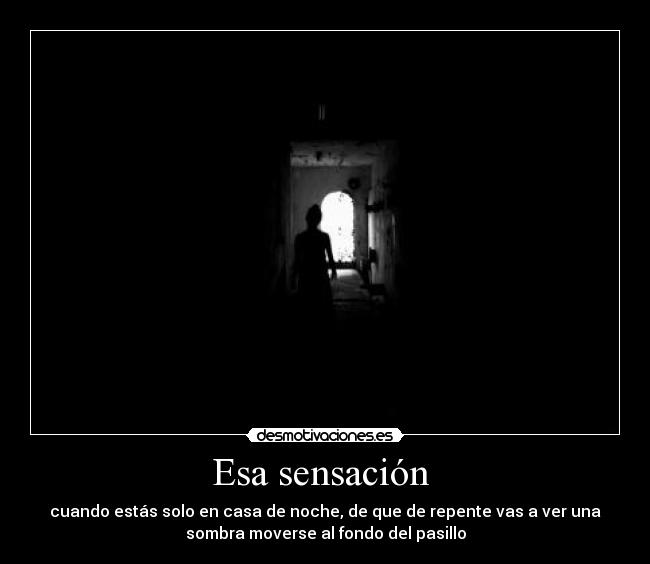 Esa sensación - cuando estás solo en casa de noche, de que de repente vas a ver una
sombra moverse al fondo del pasillo