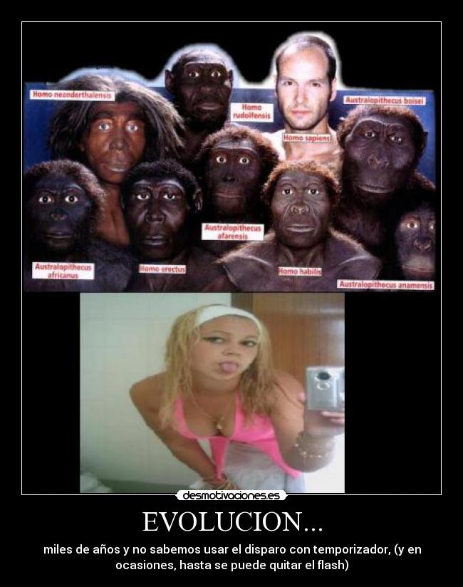 EVOLUCION... - miles de años y no sabemos usar el disparo con temporizador, (y en
ocasiones, hasta se puede quitar el flash)