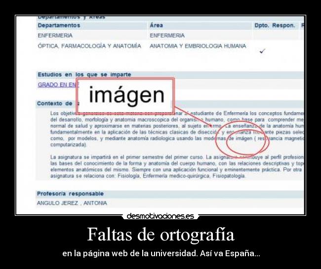 Faltas de ortografía - en la página web de la universidad. Así va España...