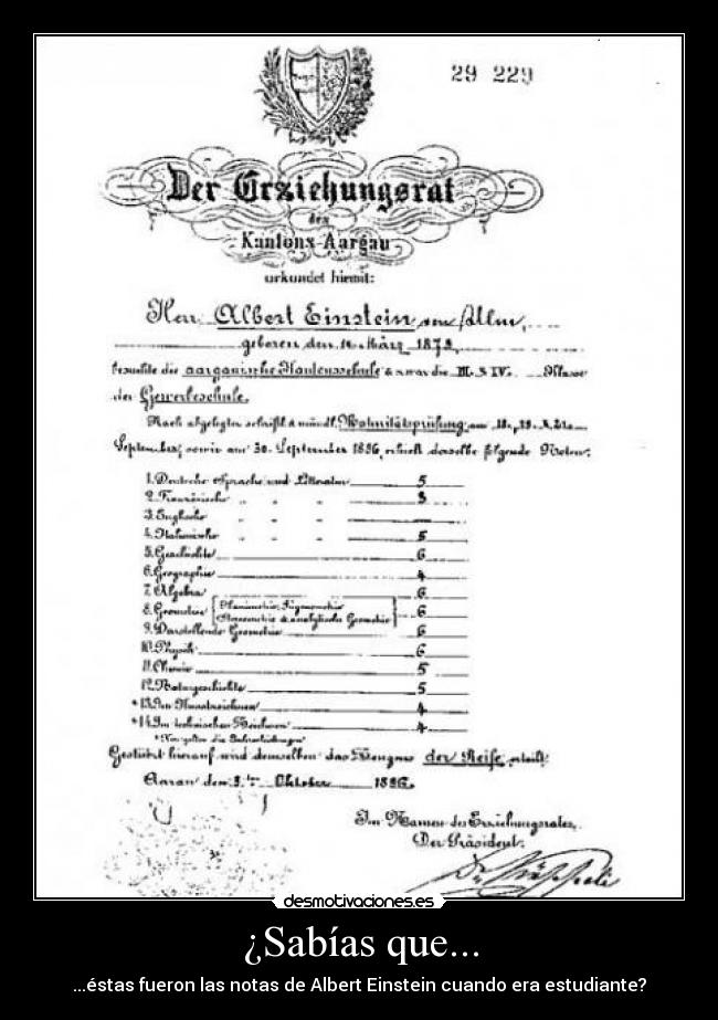 ¿Sabías que... - ...éstas fueron las notas de Albert Einstein cuando era estudiante?