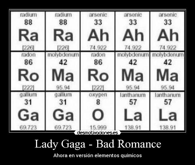Lady Gaga - Bad Romance - Ahora en versión elementos químicos
