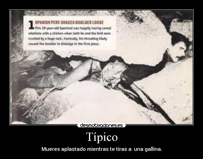 Típico - Mueres aplastado mientras te tiras a una gallina.